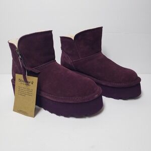 NWT Bearpaw Boots Womens Size 5 Short Ankle Zip Fur Lined Winter Purple